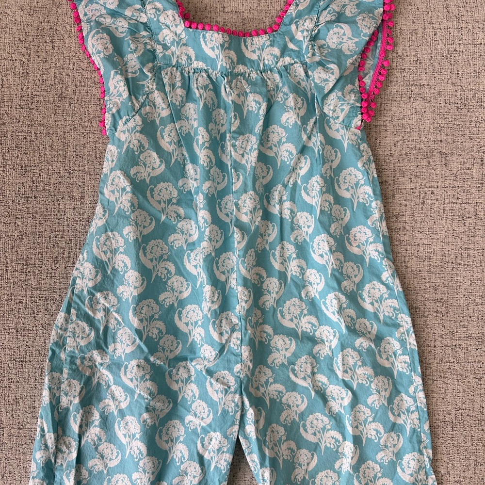 Mini Boden Teal and White Floral One-Piece with Hot Pink Trim
